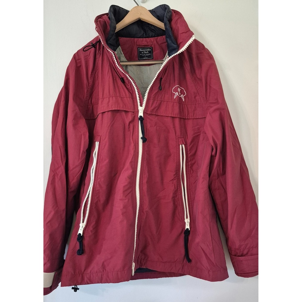 Abercrombie & Fitch Windbreaker Jacket Men L Full Zip Hooded Y2K Heritage Preppy